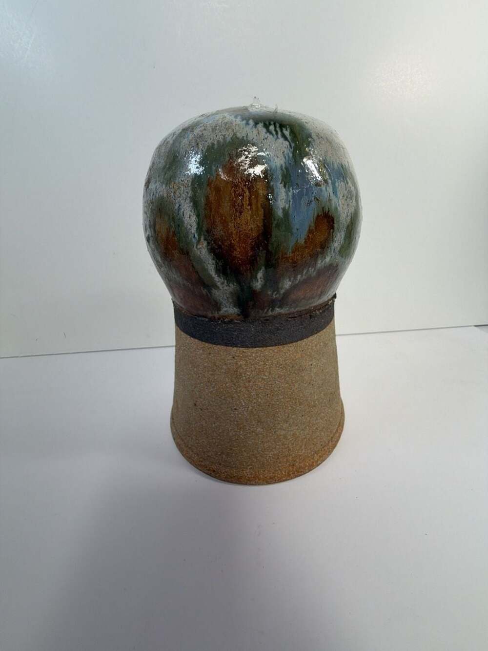 Artisan Studio Pottery Glazed Globe Sculpture 7"